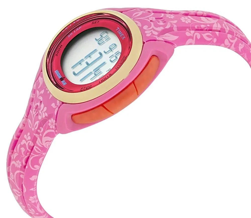 Timex Ironman Sleek 50 Pink Resin Gray Dial Silicone Strap Digital Quartz Womens Watch TW5M03000