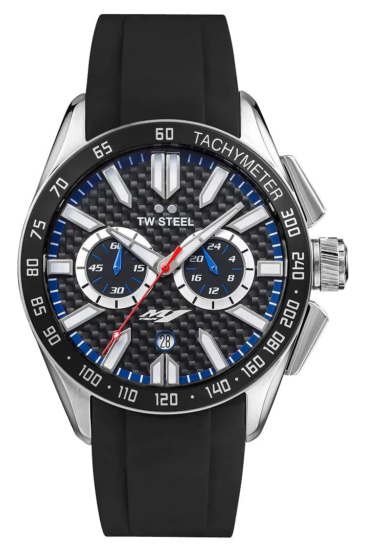 TW Steel Yamaha Factory Racing Special Edition Chronograph Stainless Steel Black Dial Black Rubber Strap Date Quartz Mens Watch GS1