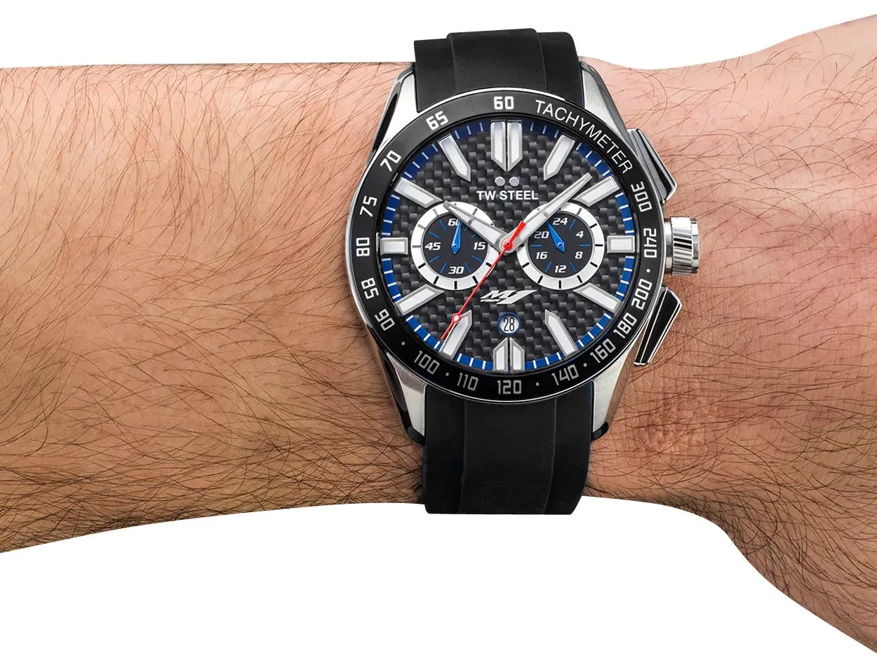TW Steel Yamaha Factory Racing Special Edition Chronograph Stainless Steel Black Dial Black Rubber Strap Date Quartz Mens Watch GS1