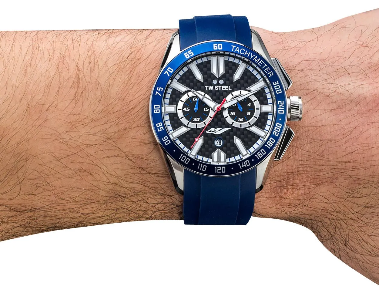 TW Steel Yamaha Factory Racing Special Edition Chronograph Stainless Steel Black Dial Blue Rubber Strap Date Quartz Mens Watch GS3