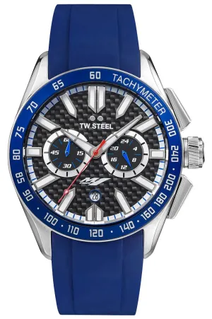 TW Steel Yamaha Factory Racing Special Edition Chronograph Stainless Steel Black Dial Blue Rubber Strap Date Quartz Mens Watch GS3