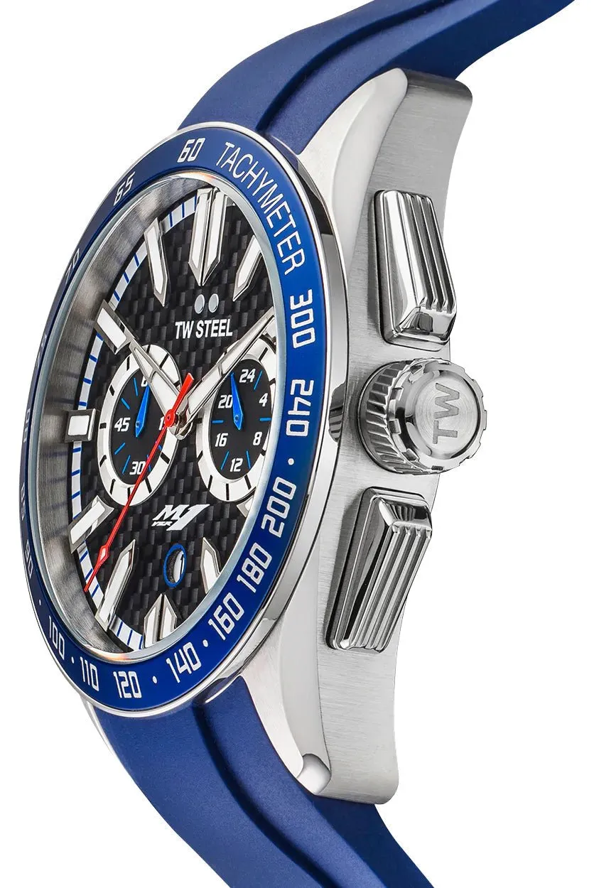 TW Steel Yamaha Factory Racing Special Edition Chronograph Stainless Steel Black Dial Blue Rubber Strap Date Quartz Mens Watch GS3