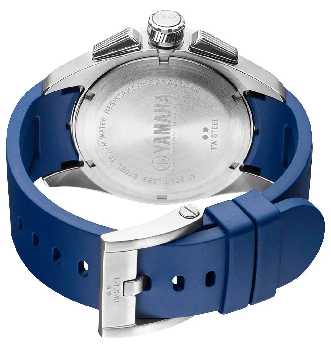 TW Steel Yamaha Factory Racing Special Edition Chronograph Stainless Steel Black Dial Blue Rubber Strap Date Quartz Mens Watch GS3